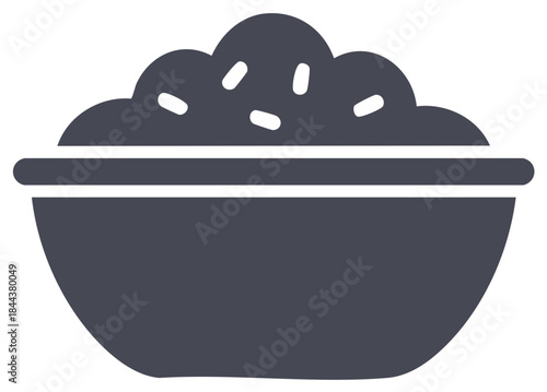 Simple glyph icon of a full bowl of steamed rice, minimalist food symbol for Asian cuisine and healthy meals