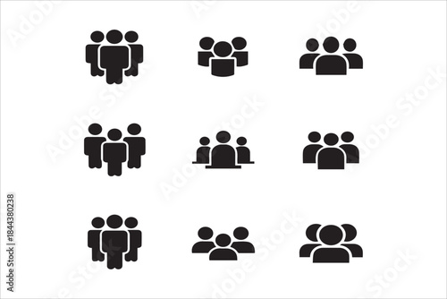 Vector People group black icons set , User profile symbol , family symbol , group of users collection , Office workers , Persons symbol  , Playing childrens , lots of people gathering