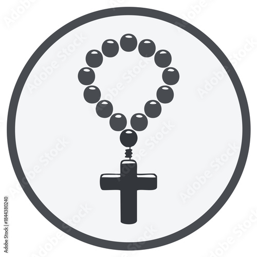 Christian Rosary Beads with Cross Symbol in a Circle Icon