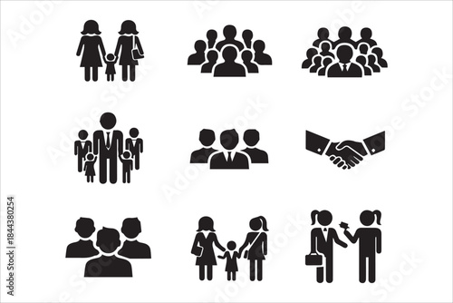 Vector People group black icons set , User profile symbol , family symbol , group of users collection , Office workers , Persons symbol  , Playing childrens , lots of people gathering