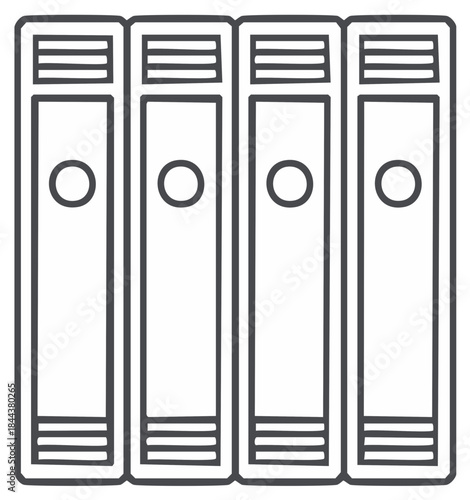 Simple line art illustration of four office binders in a row for document organization