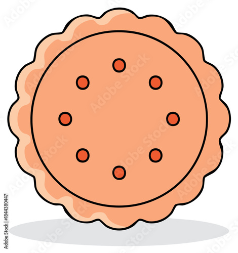 Cartoon Cookie Illustration with Filling, Round Treat, Biscuit Snacks, Confection
