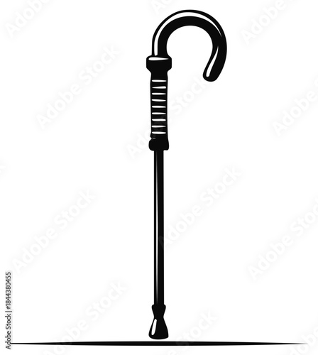 Elegant Black Walking Stick Silhouette Antique Support Device for Mobility and Style
