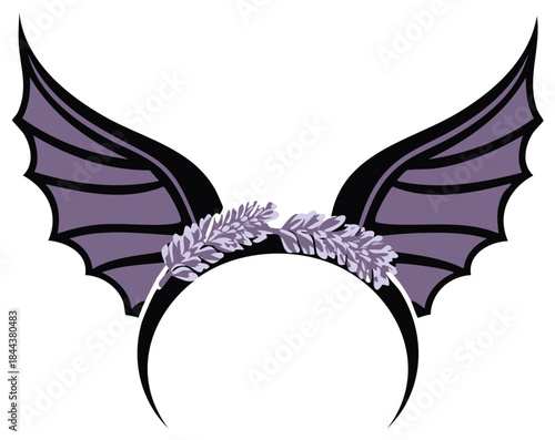 Stylish purple bat wings headband with delicate floral foliage design