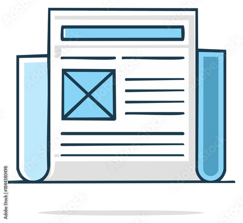 Illustrated Newspaper Clipping with Article Layout and Image Placeholder