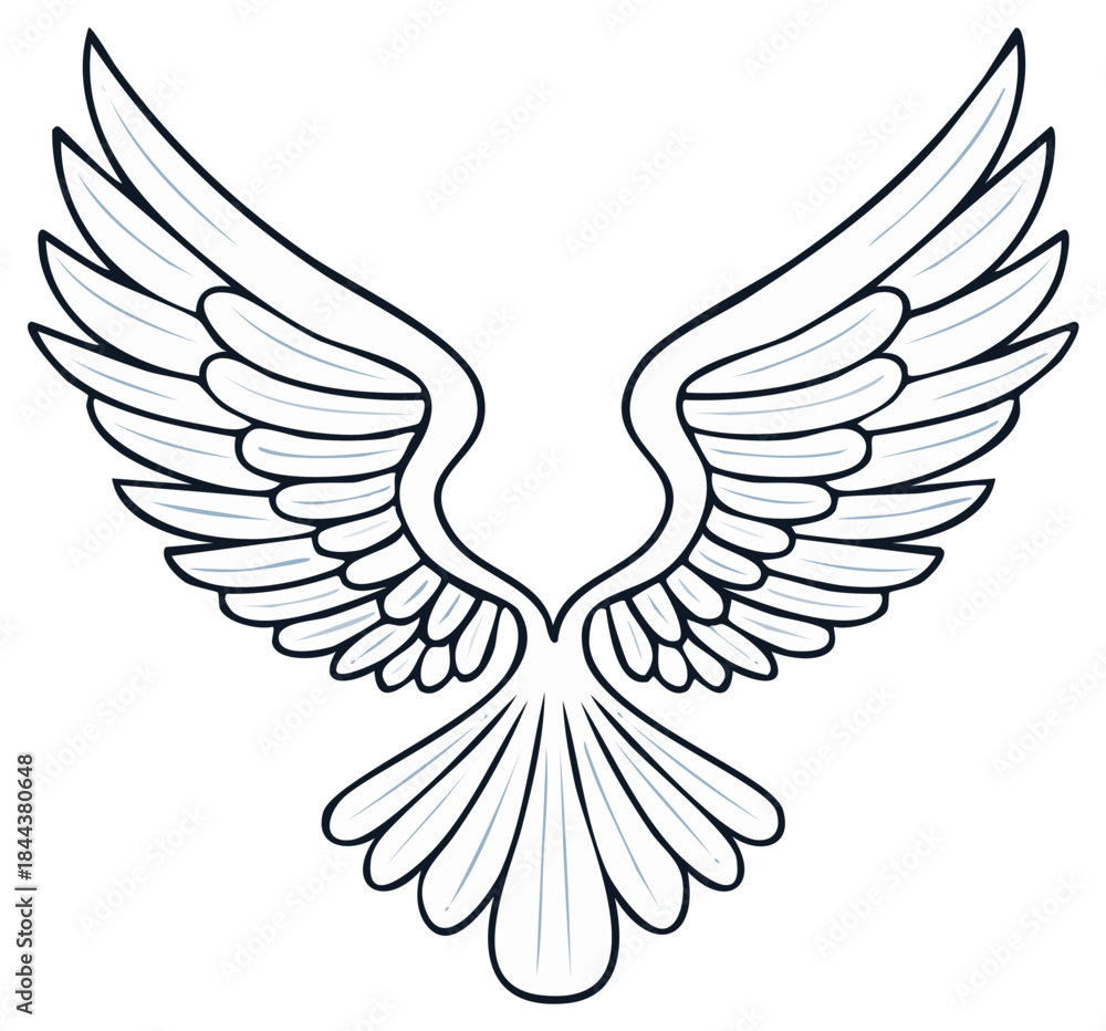 Obraz premium Winged emblem in outline style with symmetrical feathers, a concept of freedom