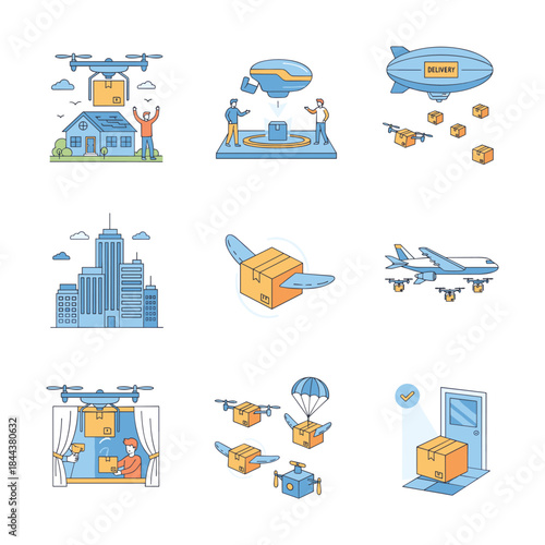 drone and modern logistics icons