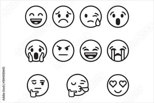 Vector Emoji faces ,Emojis flat style. Happy happy, smile, neutral, sad and angry emoji icons set