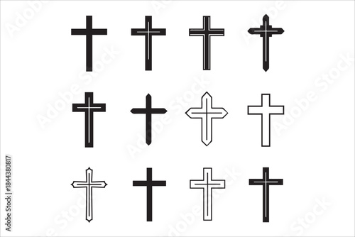Vector Christian cross ,Religion, latin cross silhouette, faith cross icons set