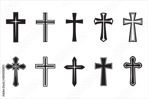 Vector Christian cross ,Religion, latin cross silhouette, faith cross icons set