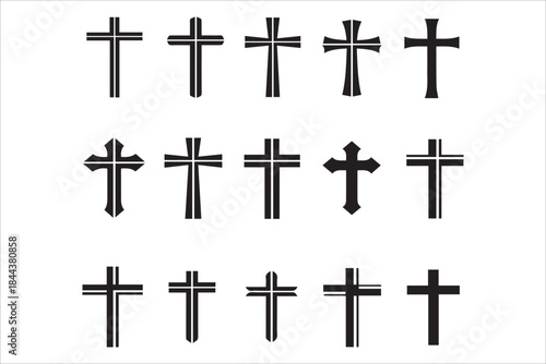 Vector Christian cross ,Religion, latin cross silhouette, faith cross icons set