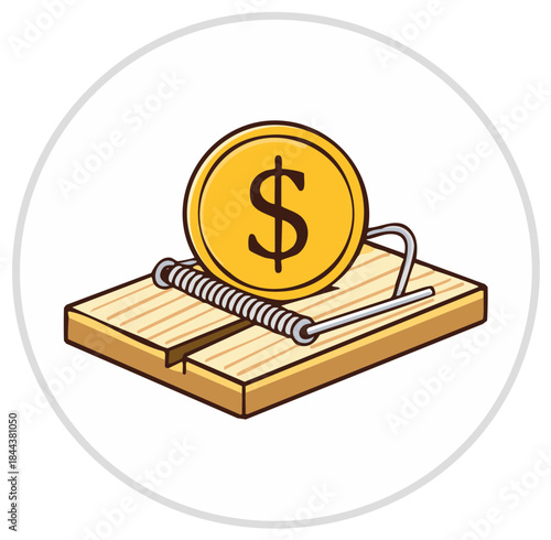 Money Trap Concept with a Dollar Coin as Bait on a Mousetrap
