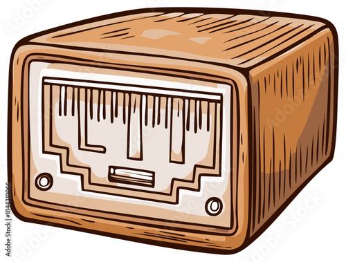 Vintage Wooden Radio with Dial and Tuning Knobs in Cartoon Style