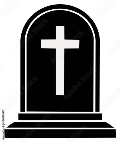 Grave marker with cross symbol in cemetery graphic vector illustration