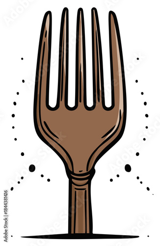 Stylized brown fork with four tines and decorative dots