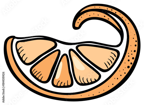 Stylized orange slice illustration with a decorative curled peel