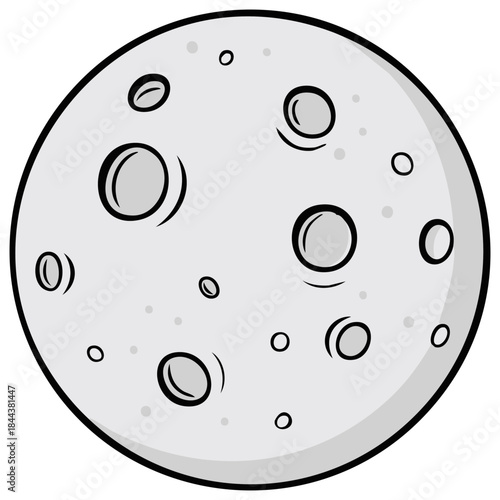 Stylized grey moon cartoon illustration showing textured surface and craters