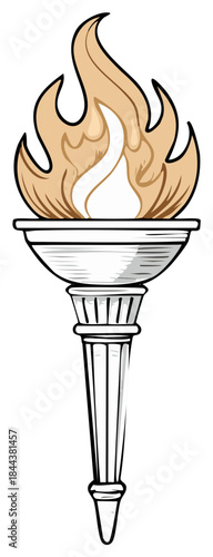 Cartoon torch with flames, symbol of olympics, enlightenment, cartoon style vector illustration