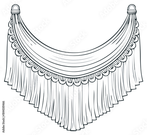 Elegant curtain design with decorative hanging details in a sketch