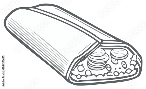 Burrito Line Art Illustration with Filling and Wrap Outline