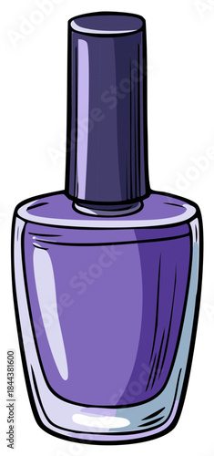 A vibrant purple nail polish bottle illustrated in a bold cartoon style for beauty and cosmetic concepts