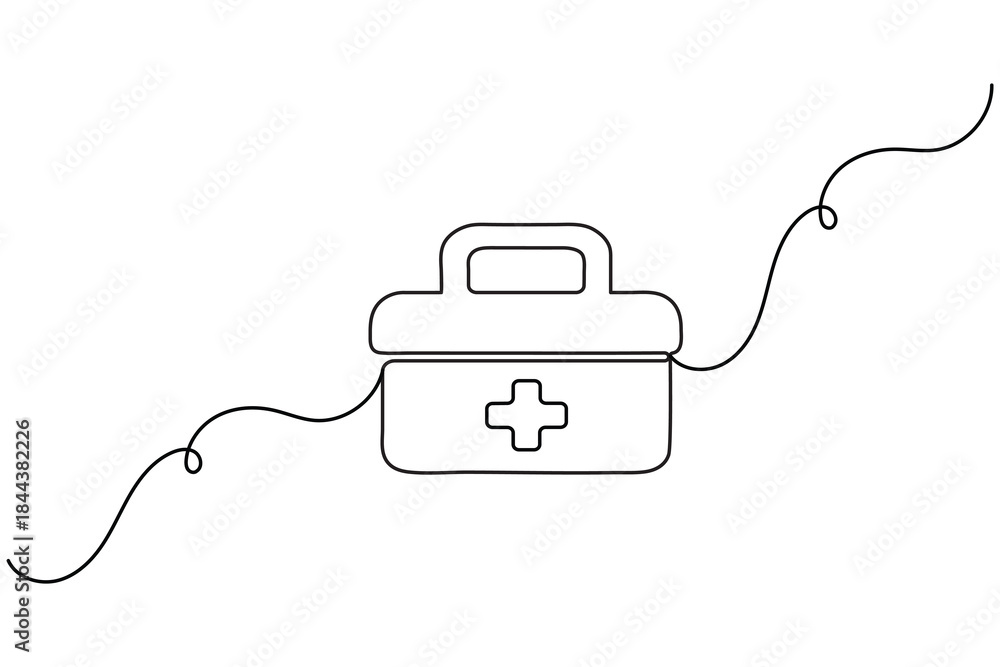 Obraz premium Medical emergency kit minimalist continuous one line drawing isolated vector 