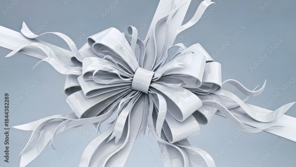Fototapeta premium Dynamic Curl Edge Glossy Ribbon Bow With Floating Streamers Isolated on White