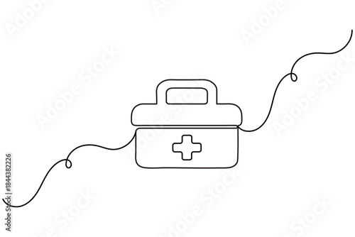 Medical emergency kit minimalist continuous one line drawing isolated vector
