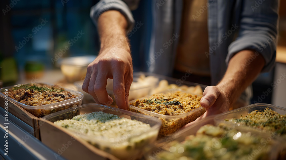 custom made wallpaper toronto digitalA parent organizing a freezer drawer with labeled containers of homemade frozen meals, soft light reflecting off frosted bins — family meal planning, batch cooking, and lifestyle organization.