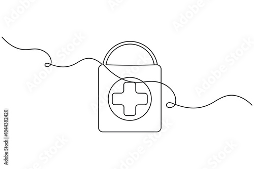 Medical emergency kit continuous one line drawing minimalist outline vector illustration
