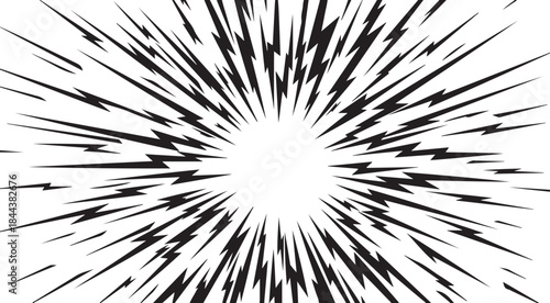 Vector manga graphic cartoon comic background with lightning burst effect, flash and abstract thunder. Energy explosion frame with electric light, radial perspective monochrome beams.eps