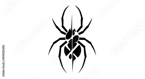 Simple stylized black spider illustration with symmetrical design and sharp lines