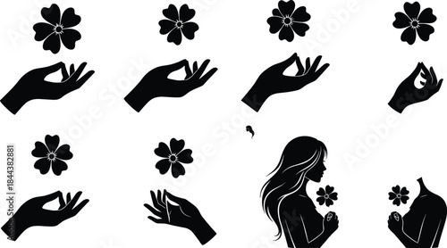 Black and white silhouette vector set of diverse casual apparel including t-shirts, hoodies, long-sleeve shirts, jeans, pleated skirts, shorts, and dresses, for clothing fashion graphics