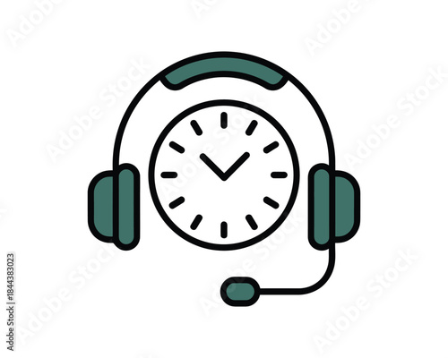 Customer Service Available Around Clock With Headset and Clock