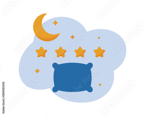 Sleep Icon With Pillow, Moon, and Stars, Insomnia Concept
