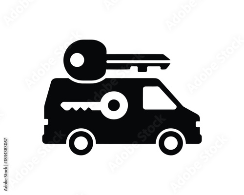 Van and Keys Silhouette Vector Illustration