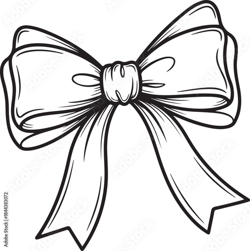 Frame with bow and ribbons, retro illustration. Vintage hand drawn card border for holiday invitation and wedding, cute drawing for elegant menu, valentine day and birthday party decoration.eps