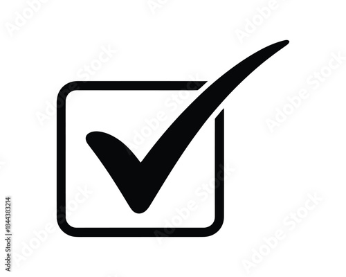 Black Check Mark in Square Box Vector Illustration for Validated List