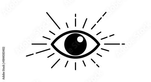 Minimalist all seeing eye illustration with radiant lines offers a simple and striking design