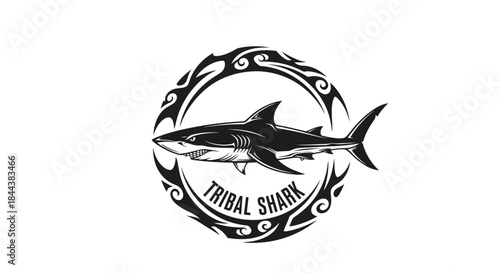 Powerful tribal shark design with intricate circular pattern for tattoo or logo creation