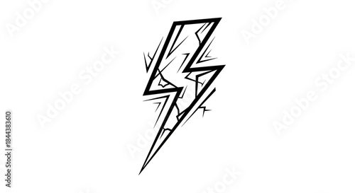 Dynamic black and white lightning bolt vector graphic with striking crackle details