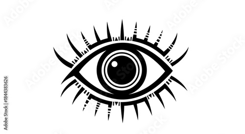 Monochrome mystical eye with abstract eyelashes, graphic design element artwork