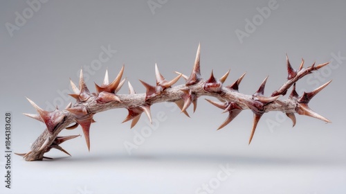 Detailed view of a thorny branch highlighting sharp spikes and unique textures for educational and artistic purposes