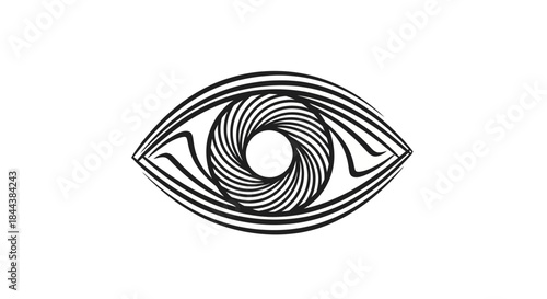 Hypnotic eye illustration with spiral iris on white background vector design