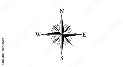Simple black and white compass rose graphic for navigation and direction finding