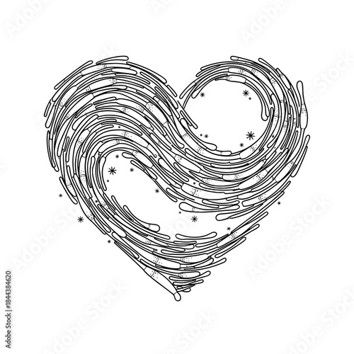 Microscopic plankton flow forming a sparkling heart illustration  