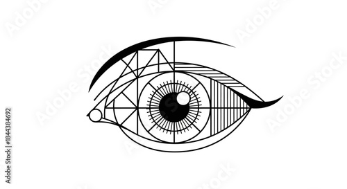 Geometric eye illustration with intricate line work providing a stylish aesthetic