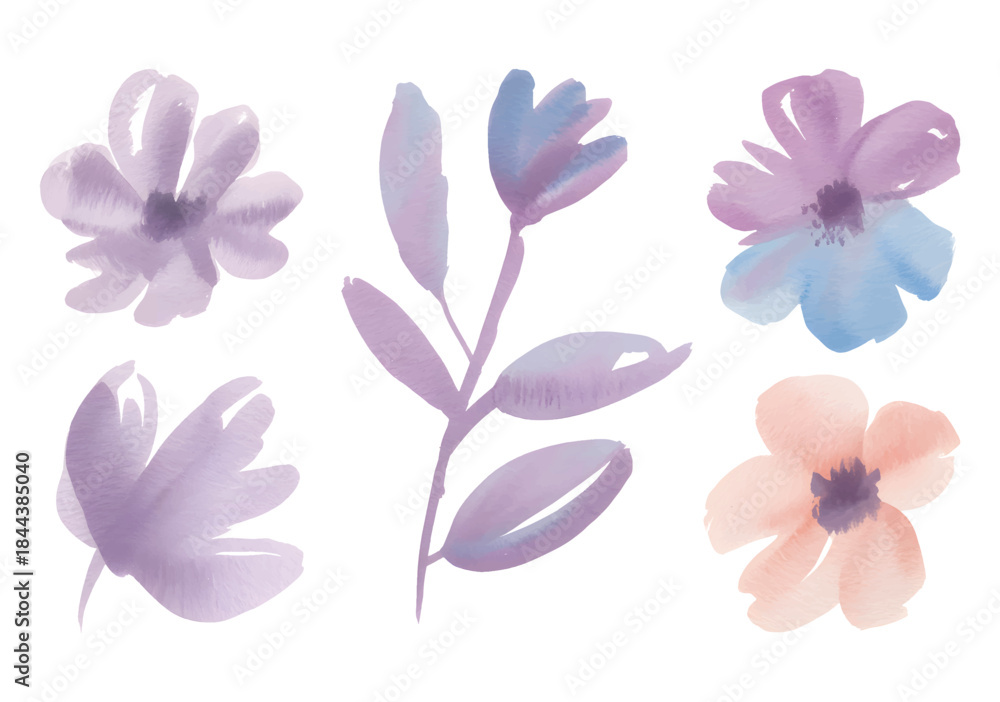 Fototapeta premium Soft lavender watercolor florals with airy petal.