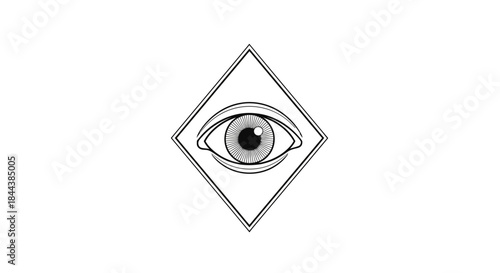 Monochrome eye design in a diamond frame, creating an abstract visual concept for graphic design
