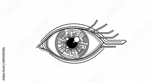 Futuristic cybernetic eye with circuit patterns depicting advanced technology and vision
